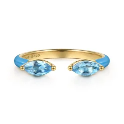 Online Gabriel & Co. Enamel - 14K Yellow Gold Blue Topaz Open Stackable with Dusk Blue Enamel