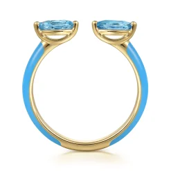 Online Gabriel & Co. Enamel - 14K Yellow Gold Blue Topaz Open Stackable with Dusk Blue Enamel
