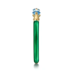 Best Gabriel & Co. Enamel - 14K Yellow Gold Blue Topaz Open Stackable with Chrome Green Enamel