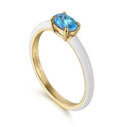 Discount Gabriel & Co. Enamel - 14K Yellow Gold Blue Topaz Cocktail Stackable with White Enamel