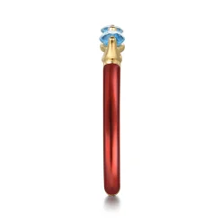 Sale Gabriel & Co. Enamel - 14K Yellow Gold Blue Topaz Open Stackable with Chrome Red Enamel
