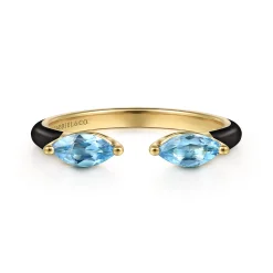 Sale Gabriel & Co. Enamel - 14K Yellow Gold Blue Topaz Open Stackable with Black Enamel