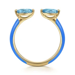 Hot Gabriel & Co. Enamel - 14K Yellow Gold Blue Topaz Open Stackable with Blue Enamel