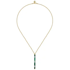 Gabriel & Co. Enamel - 14K Yellow Gold Blue Topaz Bar Necklace with Chrome Green Enamel