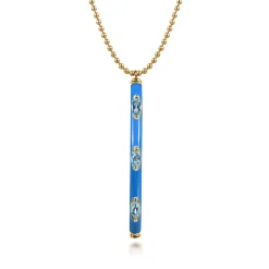 New Gabriel & Co. Enamel - 14K Yellow Gold Blue Topaz Bar Necklace with Blue Enamel