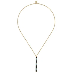 Outlet Gabriel & Co. Enamel - 14K Yellow Gold Blue Topaz Bar Necklace with Black Enamel