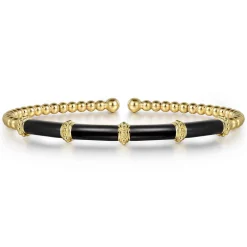 Discount Gabriel & Co. Enamel - 14K Yellow Gold Bujukan and Bar Split Bangle with Black Enamel