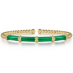 Outlet Gabriel & Co. Enamel - 14K Yellow Gold Bujukan and Bar Split Bangle with Chrome Green Enamel