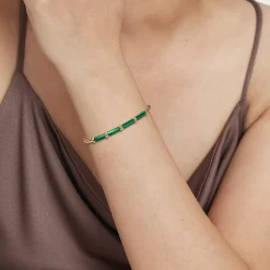 Outlet Gabriel & Co. Enamel - 14K Yellow Gold Bujukan and Bar Split Bangle with Chrome Green Enamel