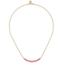 Sale Gabriel & Co. Enamel - 14K Yellow Gold Bujukan Bar Necklace with Fuchsia Enamel