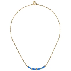 Online Gabriel & Co. Enamel - 14K Yellow Gold Bujukan Bar Necklace with Blue Enamel