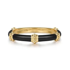 Best Gabriel & Co. Enamel - 14K Yellow Gold Bujukan Bar Split Stackable with Black Enamel