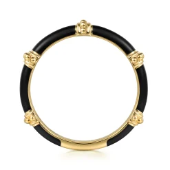 Best Gabriel & Co. Enamel - 14K Yellow Gold Bujukan Bar Split Stackable with Black Enamel