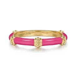 Sale Gabriel & Co. Enamel - 14K Yellow Gold Bujukan Bar Split Stackable with Fuchsia Enamel