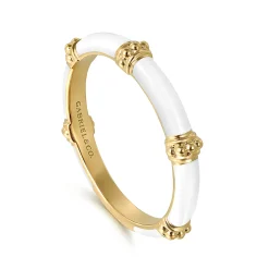 Hot Gabriel & Co. Enamel - 14K Yellow Gold Bujukan Bar Split Stackable with White Enamel