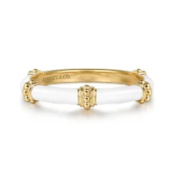 Hot Gabriel & Co. Enamel - 14K Yellow Gold Bujukan Bar Split Stackable with White Enamel