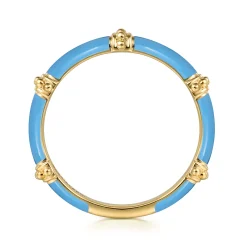 Gabriel & Co. Enamel - 14K Yellow Gold Bujukan Bar Split Stackable with Dusk Blue Enamel