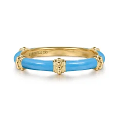 Gabriel & Co. Enamel - 14K Yellow Gold Bujukan Bar Split Stackable with Dusk Blue Enamel
