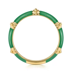 Clearance Gabriel & Co. Enamel - 14K Yellow Gold Bujukan Bar Split Stackable with Emerald Green Enamel