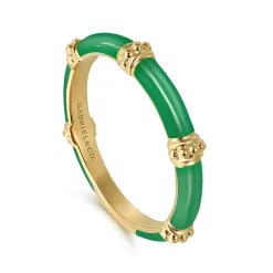 Clearance Gabriel & Co. Enamel - 14K Yellow Gold Bujukan Bar Split Stackable with Emerald Green Enamel