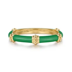 Clearance Gabriel & Co. Enamel - 14K Yellow Gold Bujukan Bar Split Stackable with Emerald Green Enamel