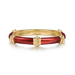 New Gabriel & Co. Enamel - 14K Yellow Gold Bujukan Bar Split Stackable with Chrome Red Enamel