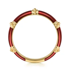 New Gabriel & Co. Enamel - 14K Yellow Gold Bujukan Bar Split Stackable with Chrome Red Enamel