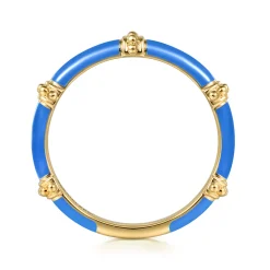 Online Gabriel & Co. Enamel - 14K Yellow Gold Bujukan Bar Split Stackable with Blue Enamel
