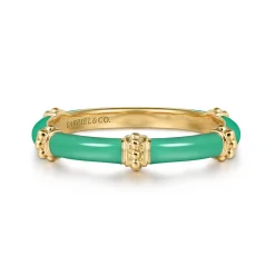 Hot Gabriel & Co. Enamel - 14K Yellow Gold Bujukan Bar Split Stackable with Mint Green Enamel