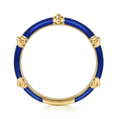 Best Gabriel & Co. Enamel - 14K Yellow Gold Bujukan Bar Split Stackable with Chrome Blue Enamel