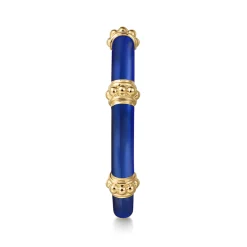 Best Gabriel & Co. Enamel - 14K Yellow Gold Bujukan Bar Split Stackable with Chrome Blue Enamel