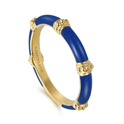 Discount Gabriel & Co. Enamel - 14K Yellow Gold Bujukan Bar Split Stackable with Admiral Blue Enamel