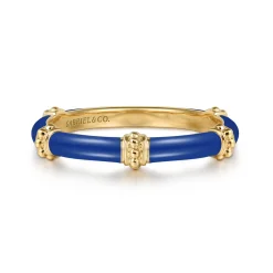 Discount Gabriel & Co. Enamel - 14K Yellow Gold Bujukan Bar Split Stackable with Admiral Blue Enamel