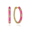 Hot Gabriel & Co. Enamel - 14K Yellow Gold Bujukan Beads and Diamond Split Classic Hoop with Fuchsia Enamel