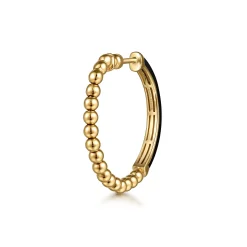 Discount Gabriel & Co. Enamel - 14K Yellow Gold Bujukan Beads Classic Hoop Pyramid Earrings with Black Enamel
