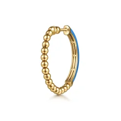 Gabriel & Co. Enamel - 14K Yellow Gold Bujukan Beads Classic Hoop Pyramid Earrings with Blue Enamel