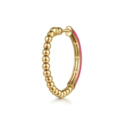 Sale Gabriel & Co. Enamel - 14K Yellow Gold Bujukan Beads Classic Hoop Pyramid Earrings with Fuchsia Enamel