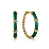 Gabriel & Co. Enamel - 14K Yellow Gold Bujukan Beads and Bar Split Classic Hoop with Chrome Green Enamel