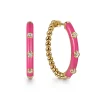 Discount Gabriel & Co. Enamel - 14K Yellow Gold Bujukan Beads and Diamond Split Classic Hoop with Fuchsia Enamel