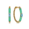 Hot Gabriel & Co. Enamel - 14K Yellow Gold Bujukan Beads and Blue Topaz Classic Hoop Earrings with Mint Green Enamel