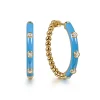 Sale Gabriel & Co. Enamel - 14K Yellow Gold Bujukan Beads and Diamond Split Classic Hoop with Dusk Blue Enamel