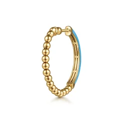 New Gabriel & Co. Enamel - 14K Yellow Gold Bujukan Beads Classic Hoop Pyramid Earrings with Dusk Blue Enamel