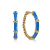 Discount Gabriel & Co. Enamel - 14K Yellow Gold Bujukan Beads and Bar Split Classic Hoop with Blue Enamel