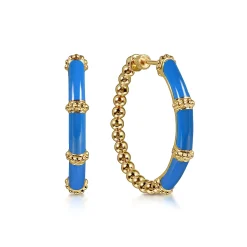 Discount Gabriel & Co. Enamel - 14K Yellow Gold Bujukan Beads and Bar Split Classic Hoop with Blue Enamel