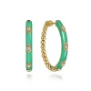 Sale Gabriel & Co. Enamel - 14K Yellow Gold Bujukan Beads and Diamond Split Classic Hoop with Mint Green Enamel