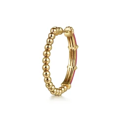 Online Gabriel & Co. Enamel - 14K Yellow Gold Bujukan Beads and Bar Split Classic Hoop with Fuchsia Enamel