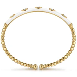 Clearance Gabriel & Co. Enamel - 14K Yellow Gold Bujukan Beads and Diamond Split Bangle with White Enamel