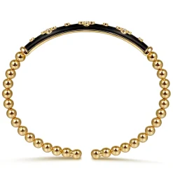 Outlet Gabriel & Co. Enamel - 14K Yellow Gold Bujukan Beads and Diamond Split Bangle Bracelet with Black Enamel