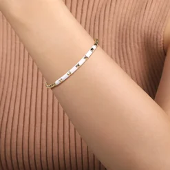 Gabriel & Co. Enamel - 14K Yellow Gold Bujukan Beads and Pyramid Split Bangle with White Enamel