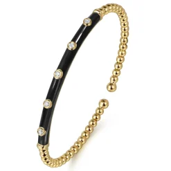 Hot Gabriel & Co. Enamel - 14K Yellow Gold Bujukan Beads and Diamond Split Bangle with Black Enamel